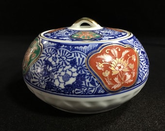 L0254 Vintage Imari Deckelschale Floral Konfektschale Gold Japanische Keramik Signiert