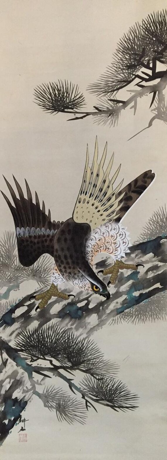 W0381 Japanese Vintage Hanging Scroll KAKEJIKU Hand Paint Silk