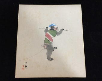 S1334 Japanese Paper Art Board SHIKISHI Vintage Hand Paint Signed Monkey