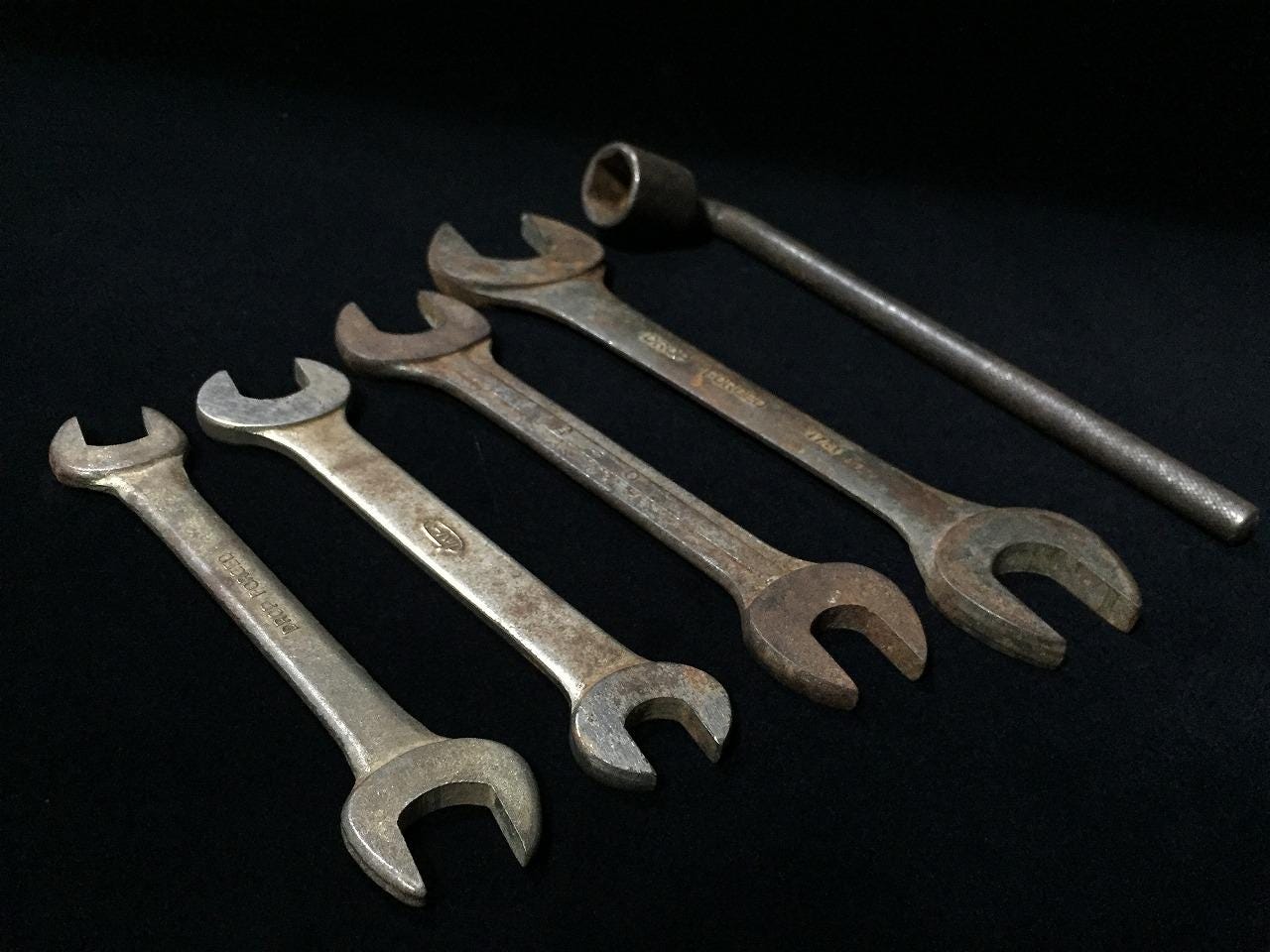 るん N0349 Vintage Japanese Wrench Set of 5 Open End Socket Lug