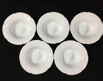 N0327 Vintage Hotarude Bowl Japan Pierced White Porcelain Flower Dish 5pc