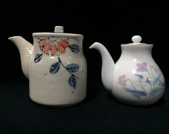 N1335 Vintage Japanese Porcelain Cruet Set 2pc Hand Painted Floral Purple