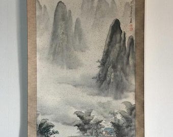 W1373 日本製ヴィンテージ掛け軸 掛軸 手描き紙 竹の葉 - Etsy 日本