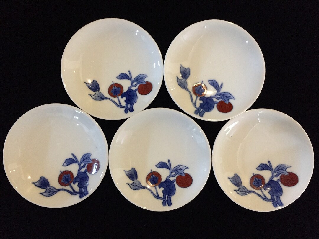 K0741 Japanese Porcelain Soy Sauce Plate Vintage 5pc Signed Etsy