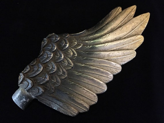 U1593 Japanese Metal Hawk Statue Wing Parts Only … - image 1
