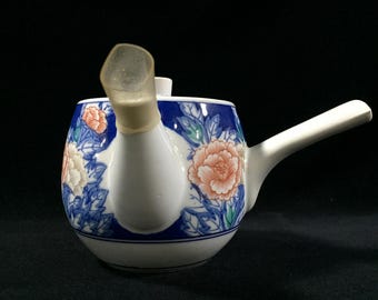 K0849 Vintage Japanse Arita Imari Kyusu theepot blauw porselein pioenroos