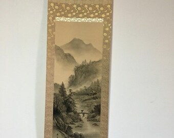 M0930 Vintage Japanese Hanging Scroll Art Landscape Kakejiku Paper