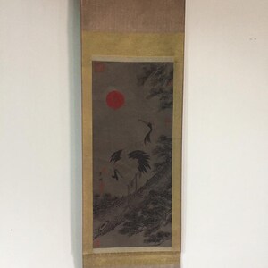 M0590 Rotolo giapponese vintage appeso KAKEJIKU Stampa di carta Gru di pino