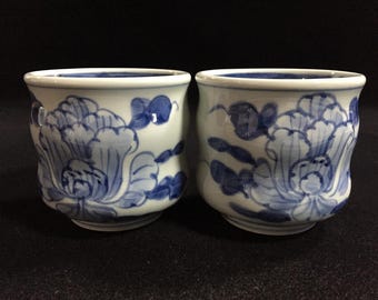 J1307 Japanische Vintage Arita Porzellan Teetasse Blau Weiß Handbemalt