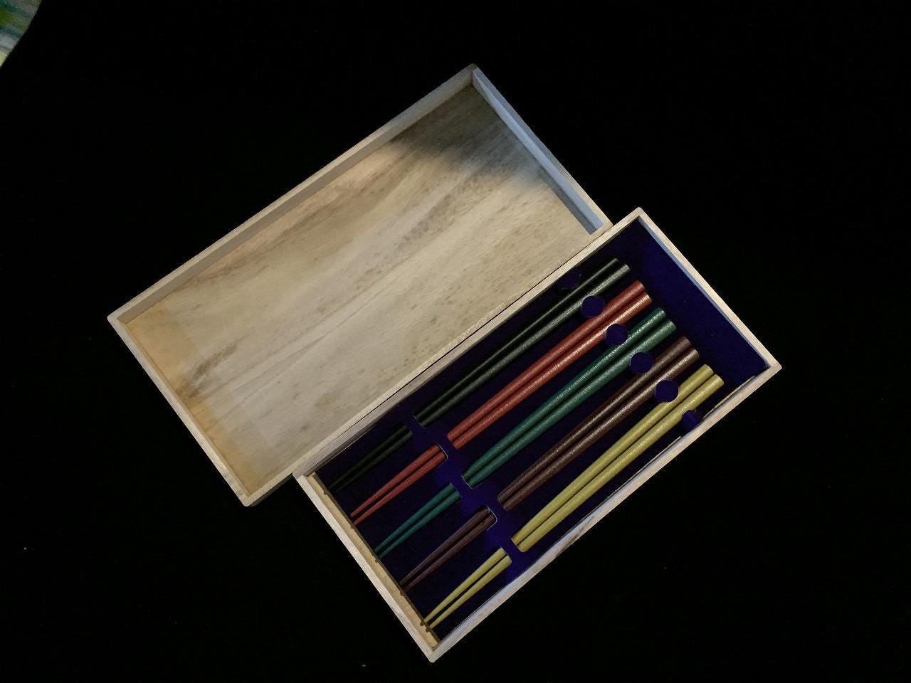 Z1781 Japanese Wooden Chopstick HASHI Set Vintage 5pc Box ECHIZEN