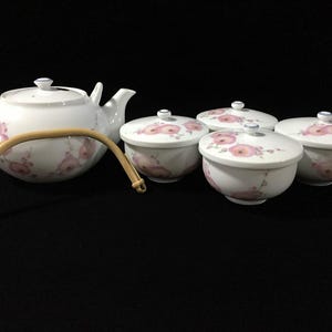 U1285 Vintage japansk teservis Tekanna med lock Koppar Blommor Porslin Arita Ware