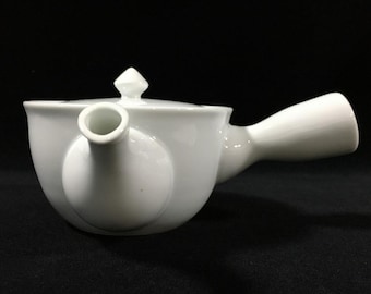 K0552 Vintage Hasami Ware Japoński czajniczek Kyusu Biała porcelana do parzenia herbaty