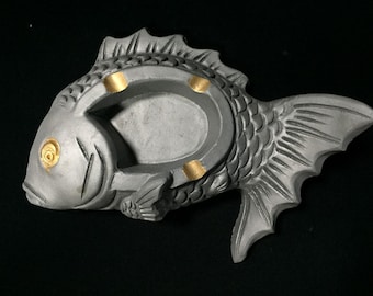 L1689 Vintage Fischform Aschenbecher Japanische Dachziegel Keramik Tobacciana Smoker