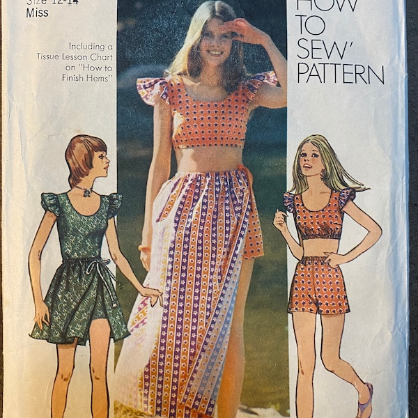 RARE! Vintage Simplicity 9937 "How to Sew" Pattern - Wrap Skirt, Crop Top & Short Shorts