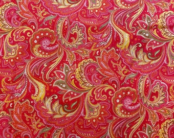 Bali Paisley Cotton Fabric in Coral