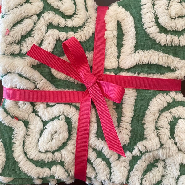 Vintage Chenille Quilt Squares Set in Red & Green