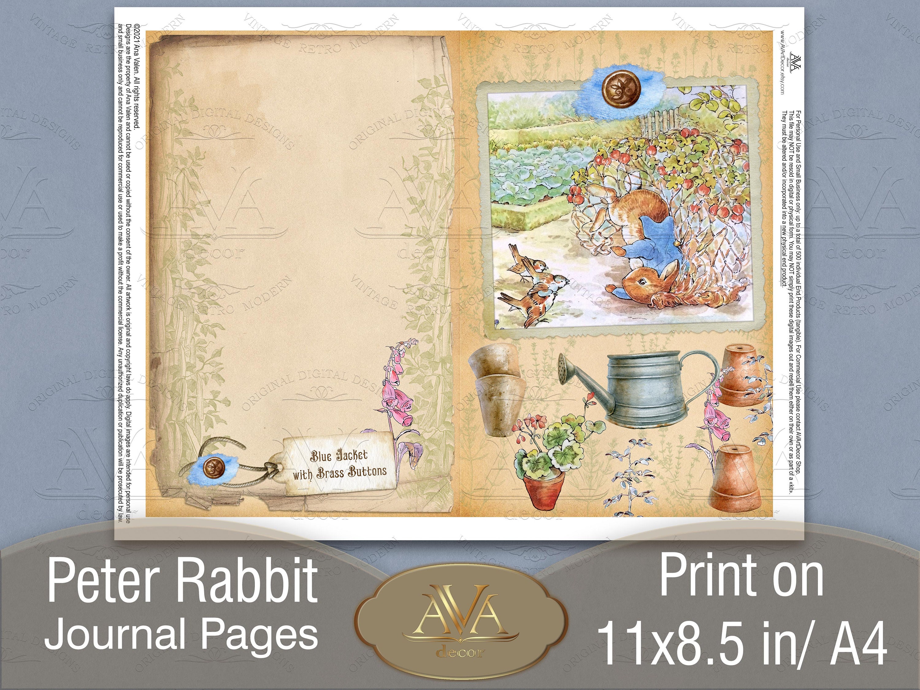 Peter Rabbit Journal Pages Garden Journal Digital download Etsy