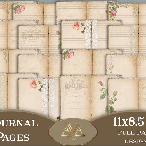 Printable Lined Paper Junk Journal Pages Vintage Style Set | Etsy