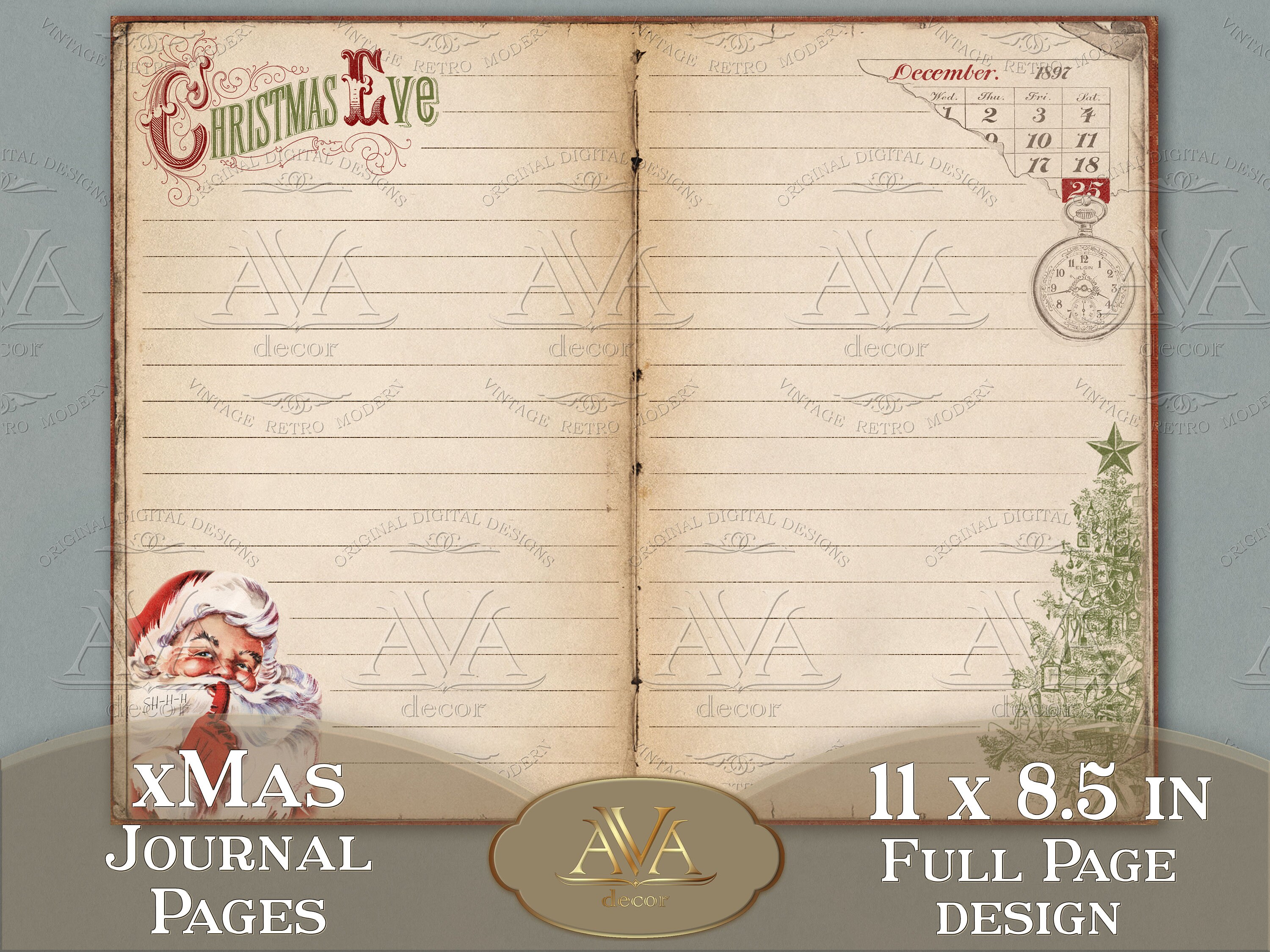 Blank & Lined Christmas Journal Pages Printable Digital Etsy
