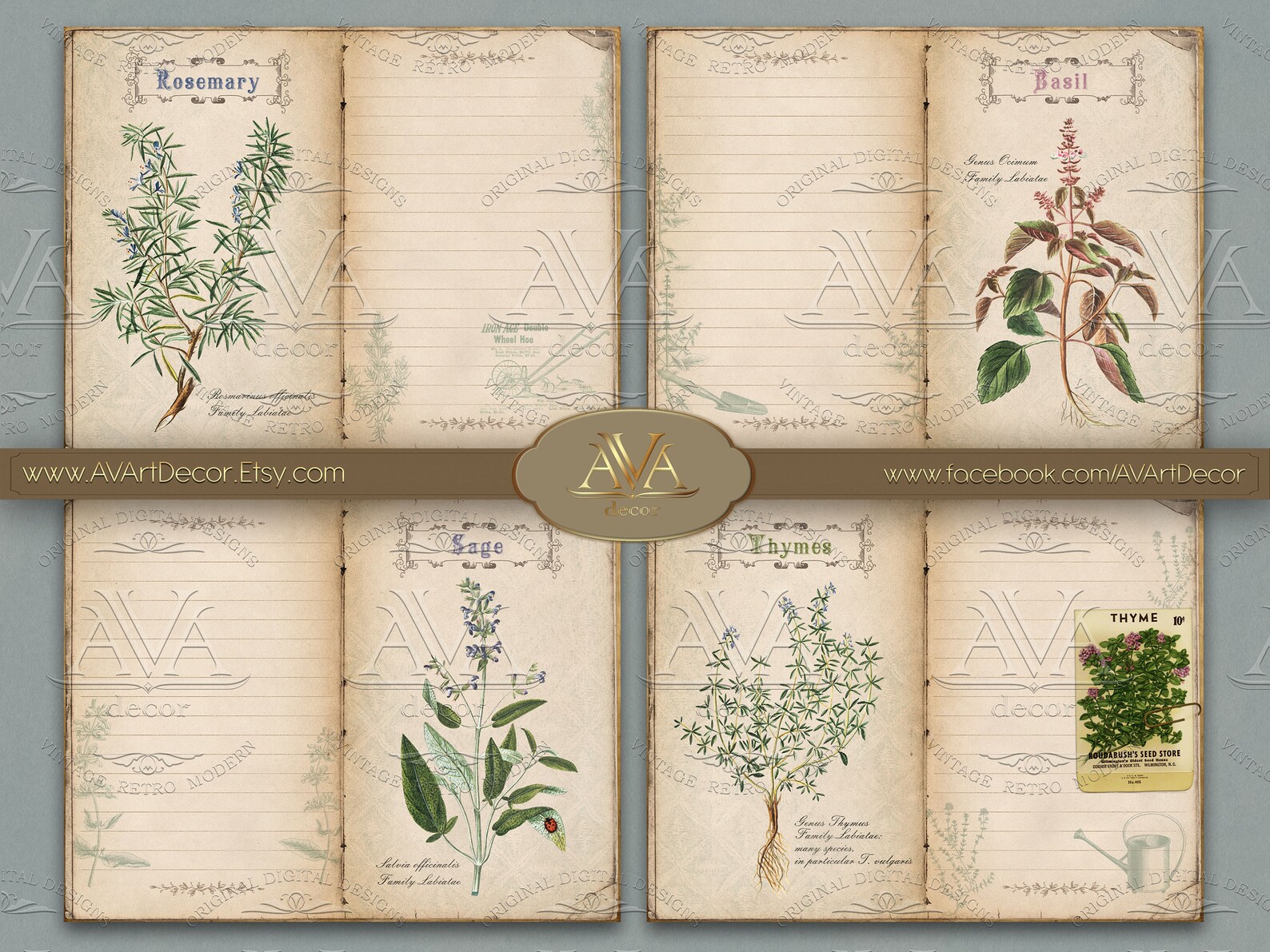 Garden of Herbs Journal Pages Printable Botanical Junk journal Etsy