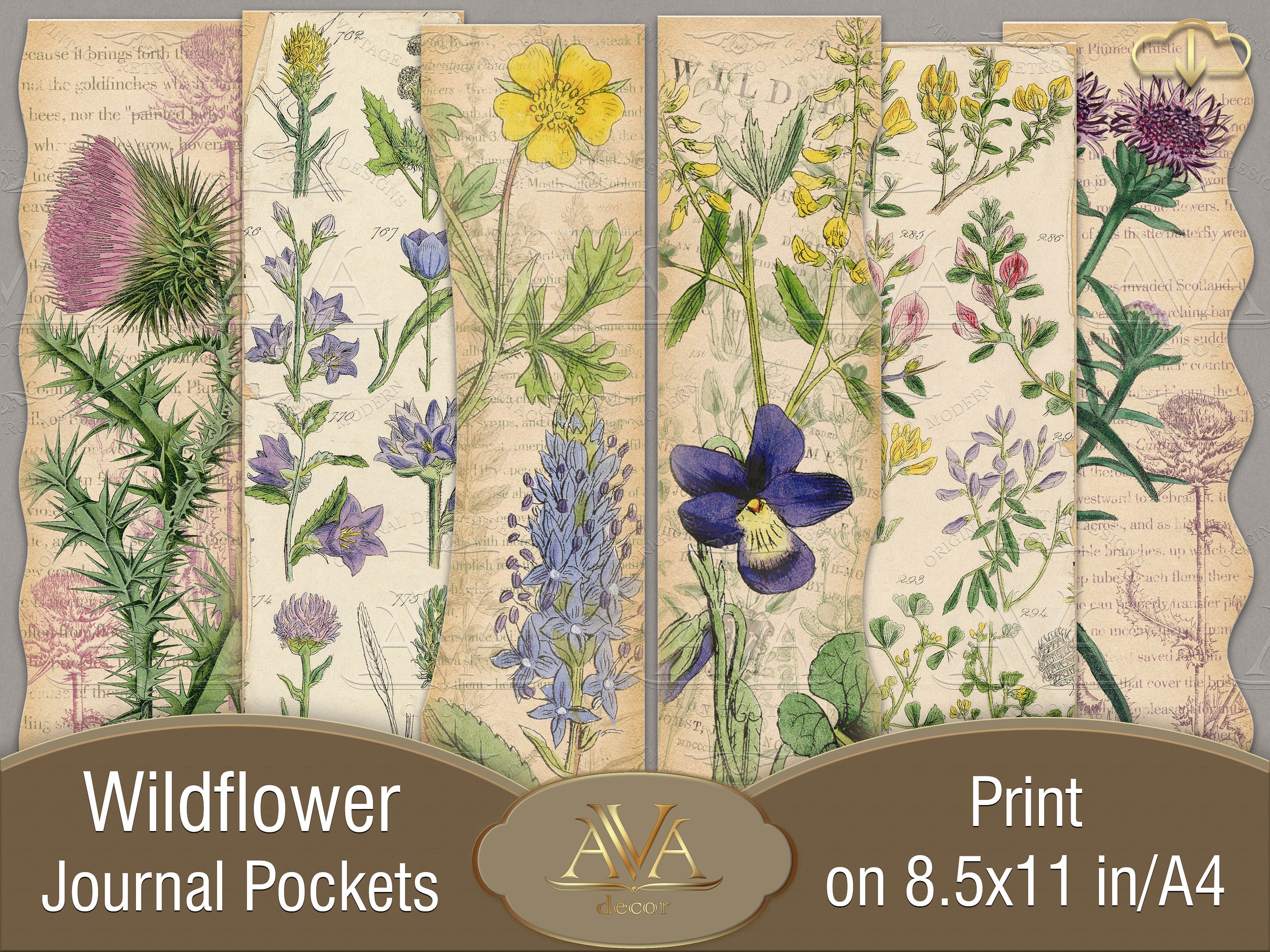 Wildflower Journal Pockets Printable Botanical Junk journal | Etsy