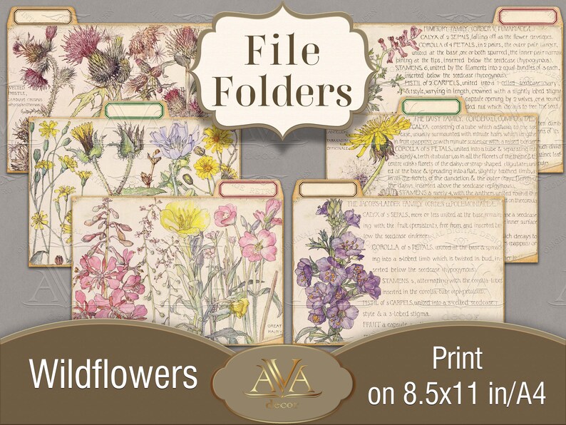 File Folder Printable Wildflower Junk Journal Insert Botanical | Etsy