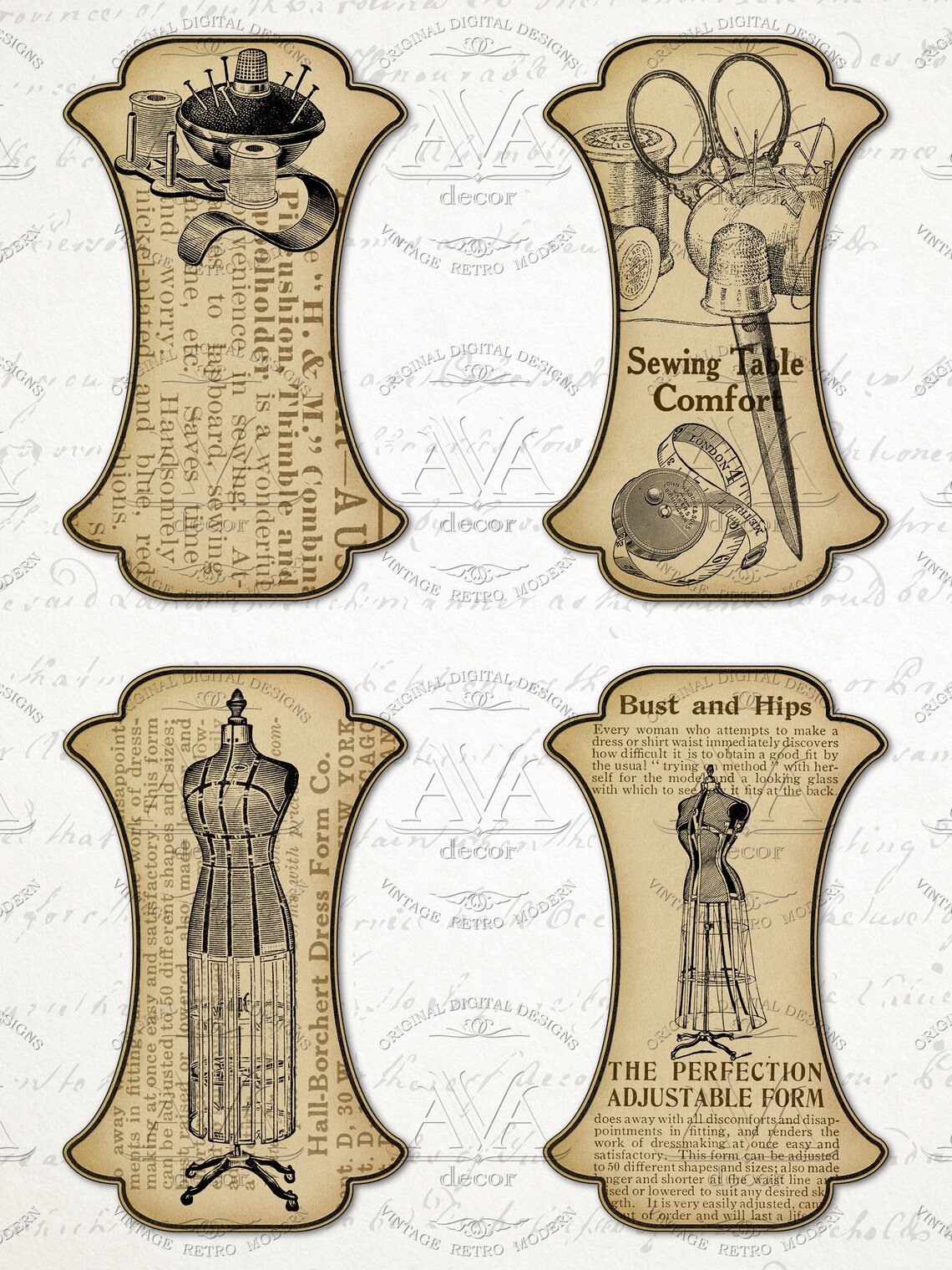 Ribbon and Lace Holders Printable Vintage Spools collage sheet Etsy