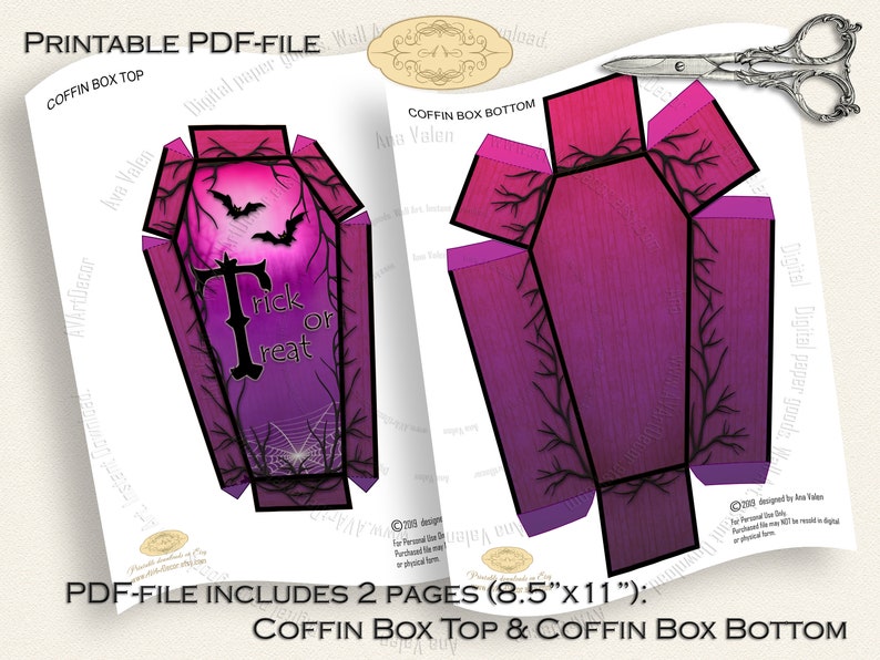 Halloween Coffin Box Printable Halloween Treat box Digital | Etsy