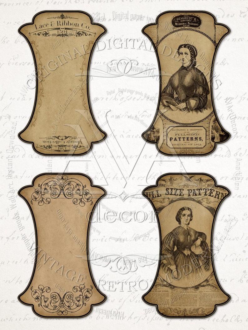Ribbon and Lace Holders Printable Vintage Spools collage sheet Etsy