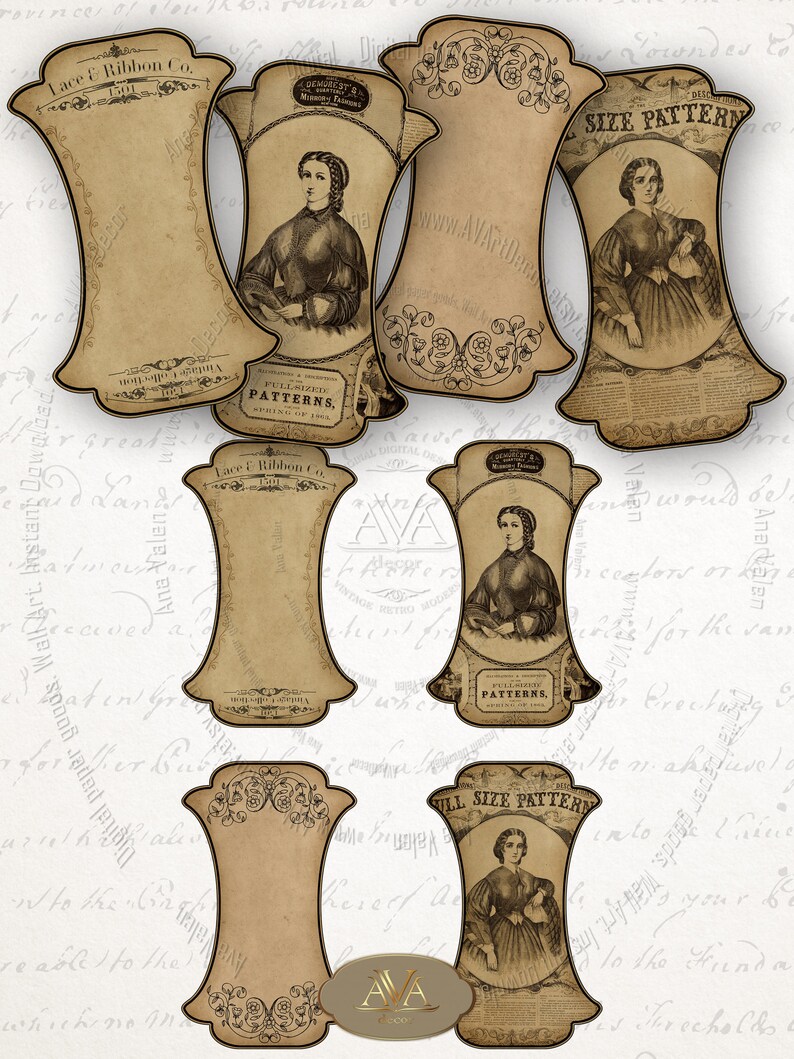 Ribbon and Lace Holders Printable Vintage Spools collage sheet Etsy