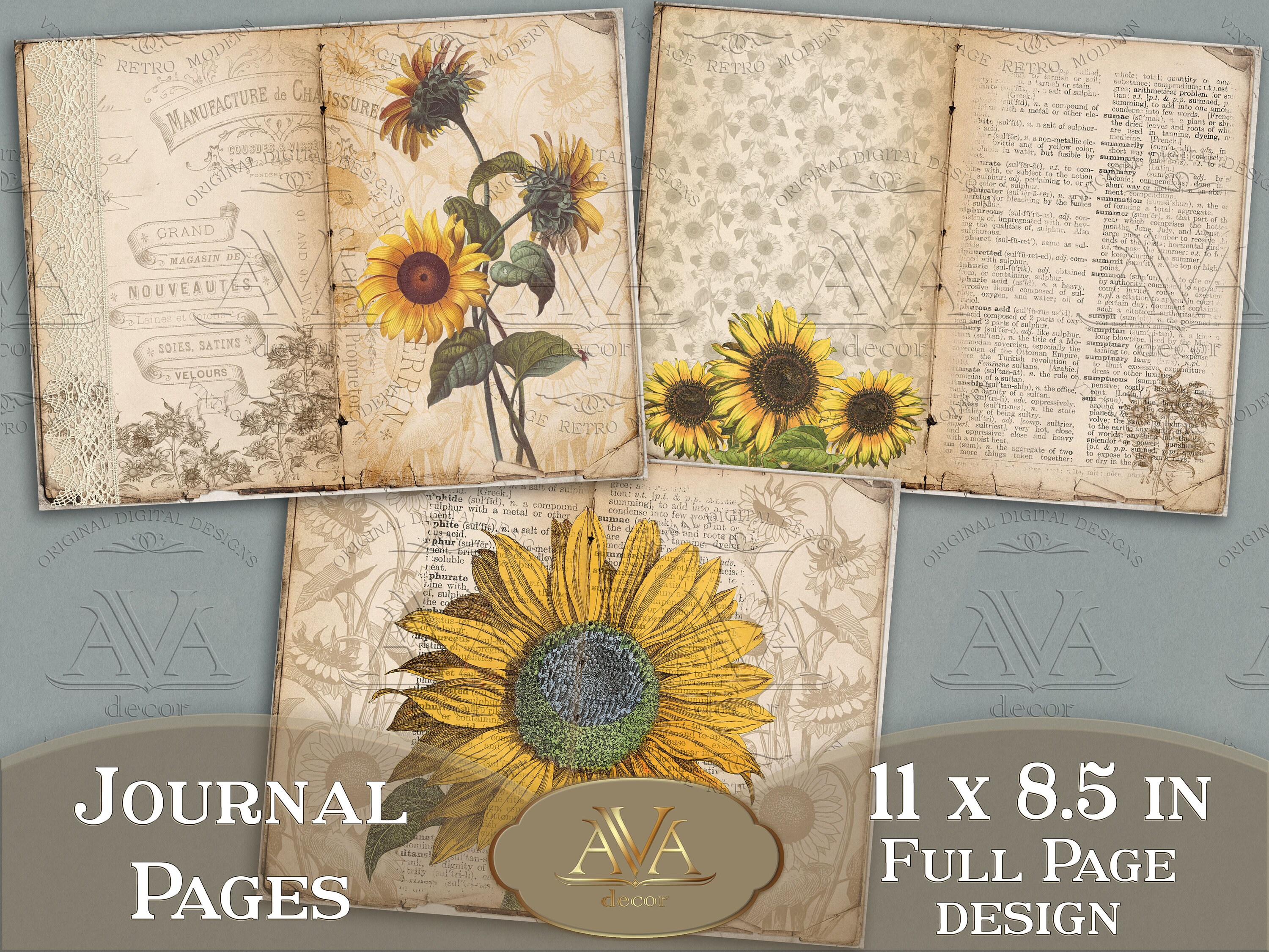 Sunflower Journal Pages Printable Shabby Page Digital download Etsy