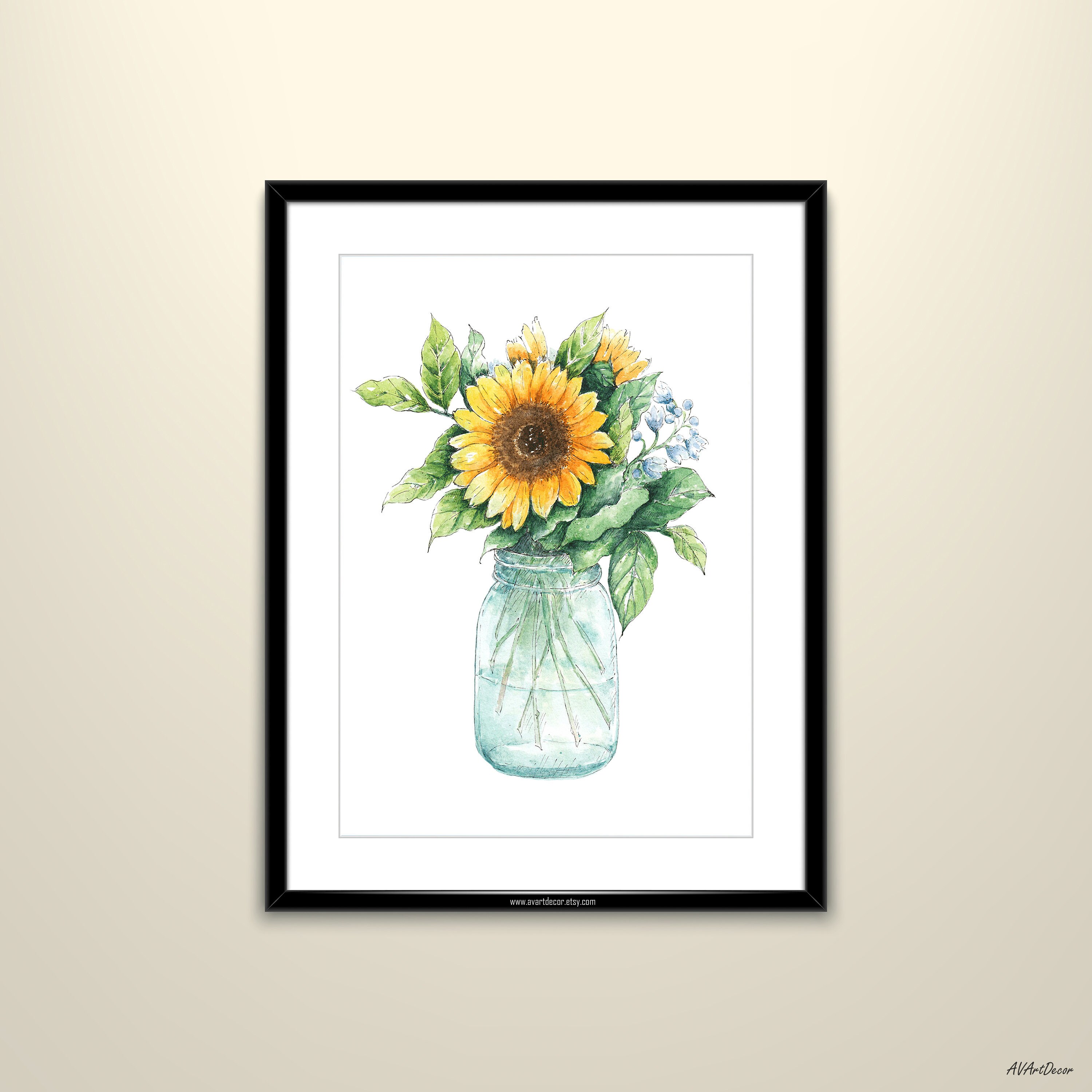 Sunflower printable Sunflower print Yellow wall art Sunflower | Etsy