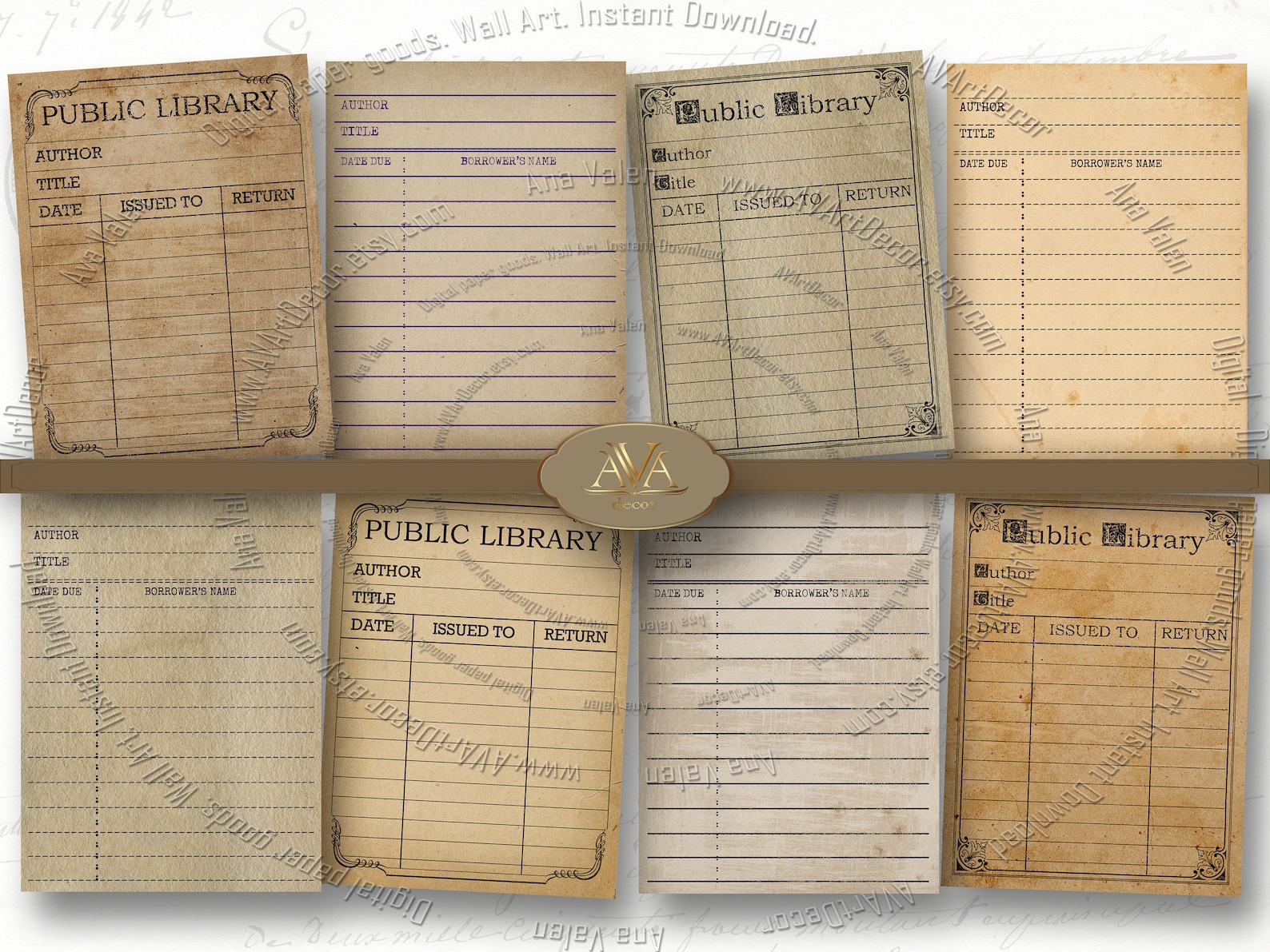 8 Vintage Library Cards Printable 3x4 in Journal cards Digital Etsy