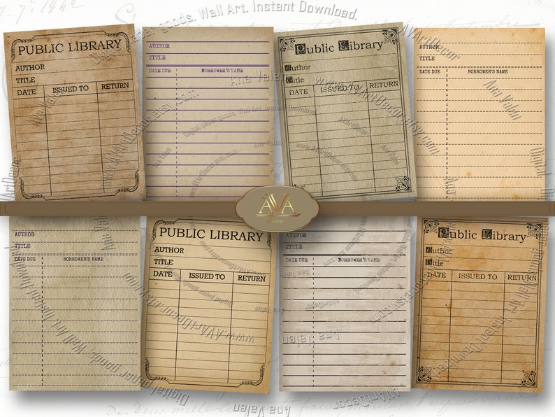 8 Vintage Library Cards Printable 3x4 in Journal cards Digital | Etsy