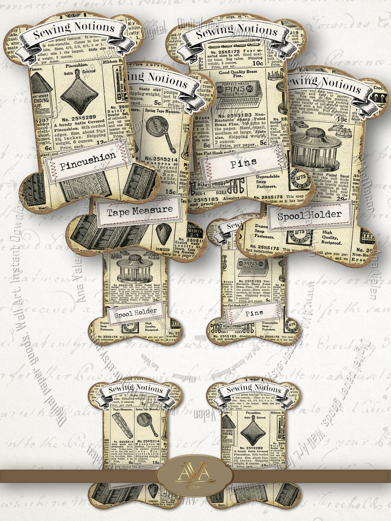 Ribbon and Lace Holders Printable Vintage Spools collage sheet Etsy