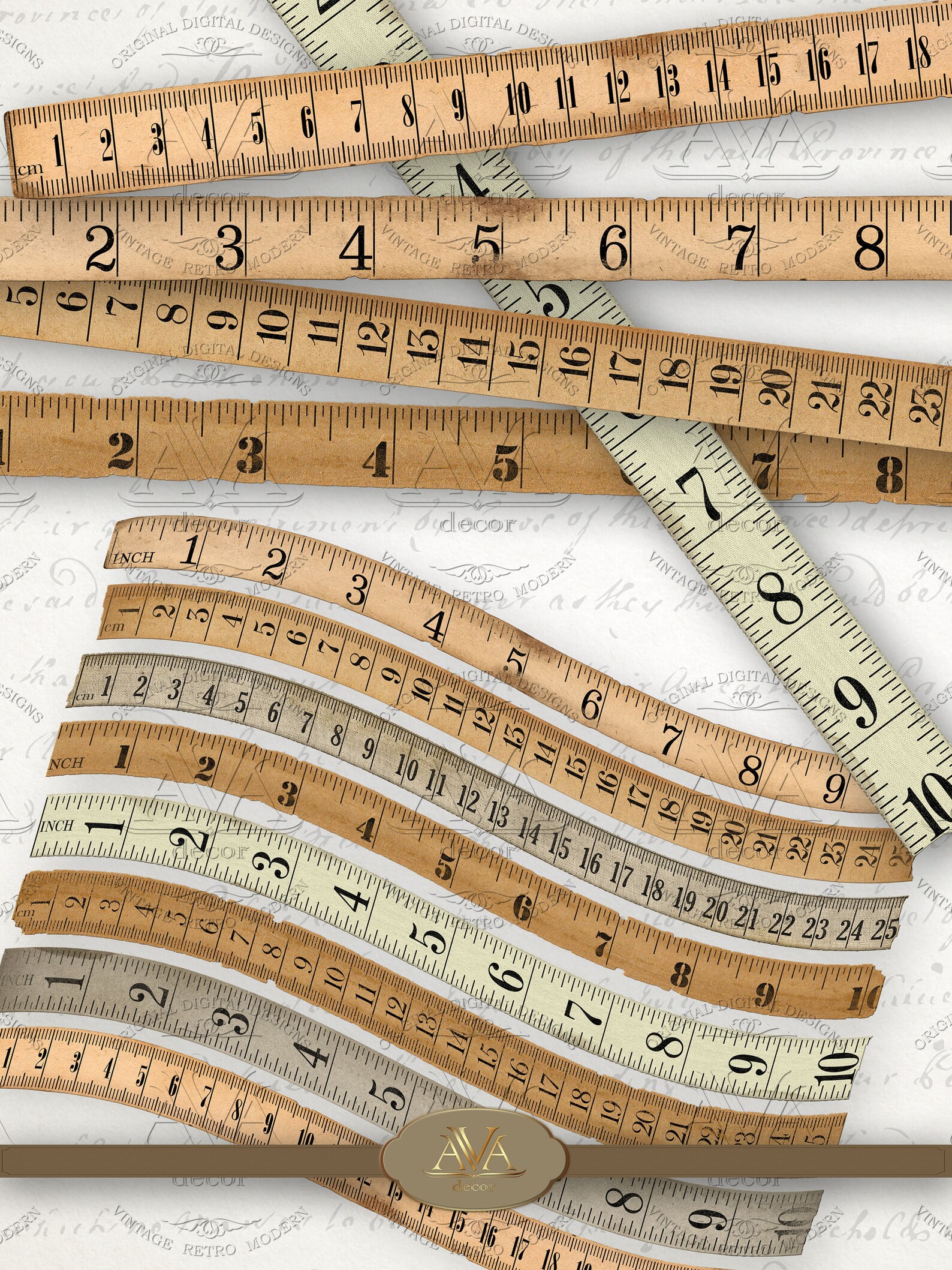 Tape Measure Printable Digital Download Vintage Rulers Collage Etsy