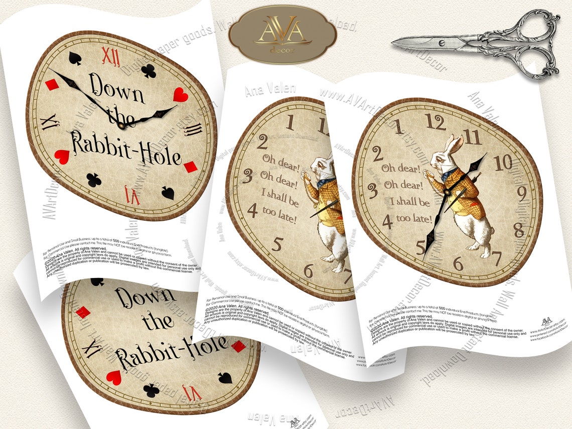 7.5 Alice in Wonderland Clocks Printable Props Decor | Etsy