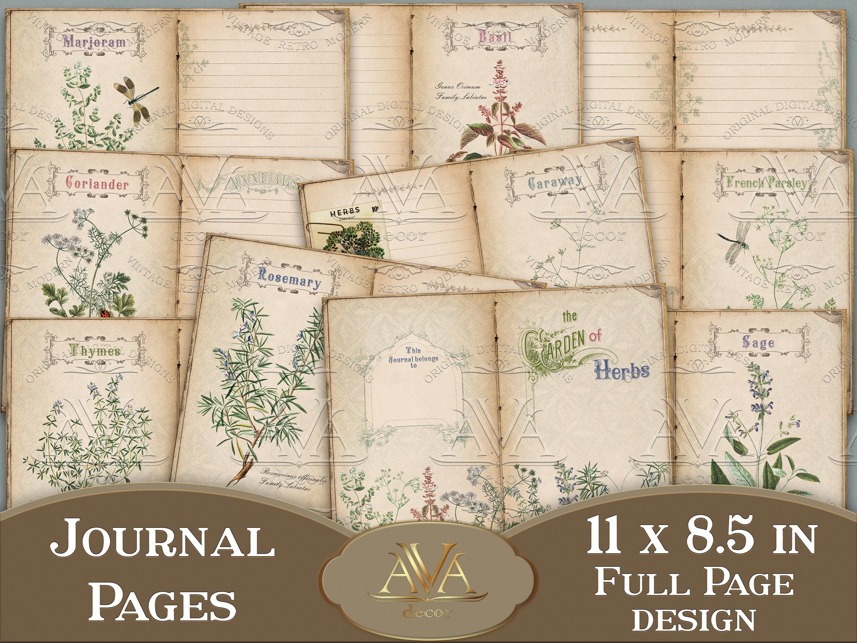 Journal Pages Garden of Herbs Printable Botanical Junk journal Etsy