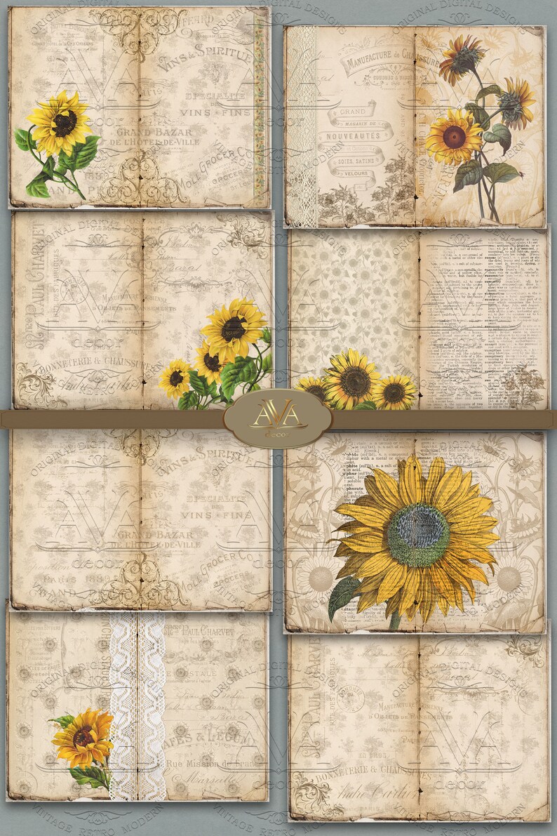 Sunflower Journal Pages Printable Shabby Page Digital download Etsy