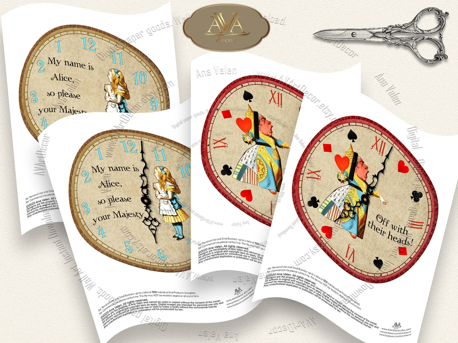 Alice in Wonderland Clocks Printable Props Decor Digital | Etsy