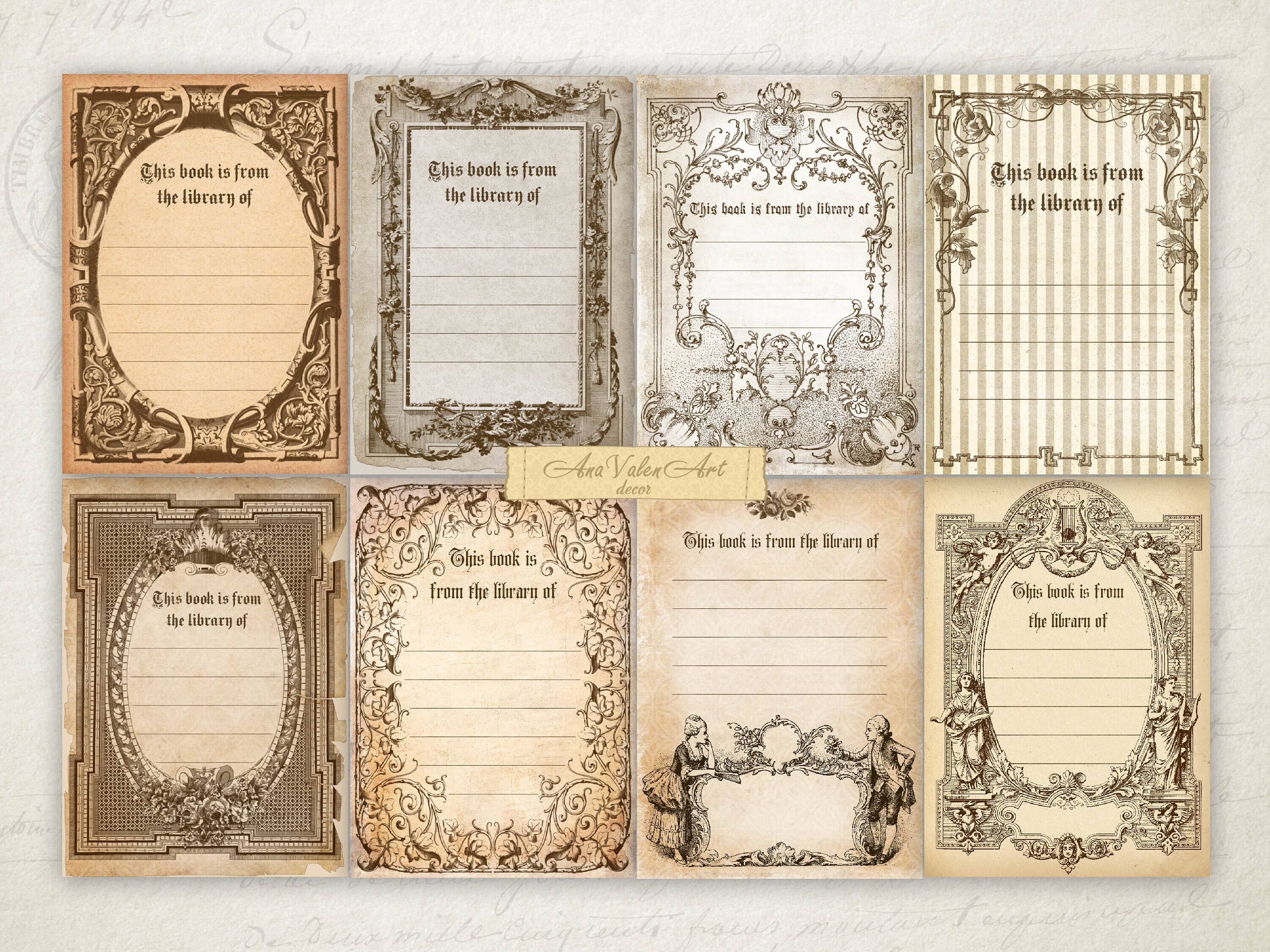 Vintage Style Book Plates Ex Libris Printable Atc 2 5x3 5 Etsy