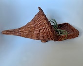 Vintage Wicker Cornucopia Wall Hanging Basket Footed Wicker Basket