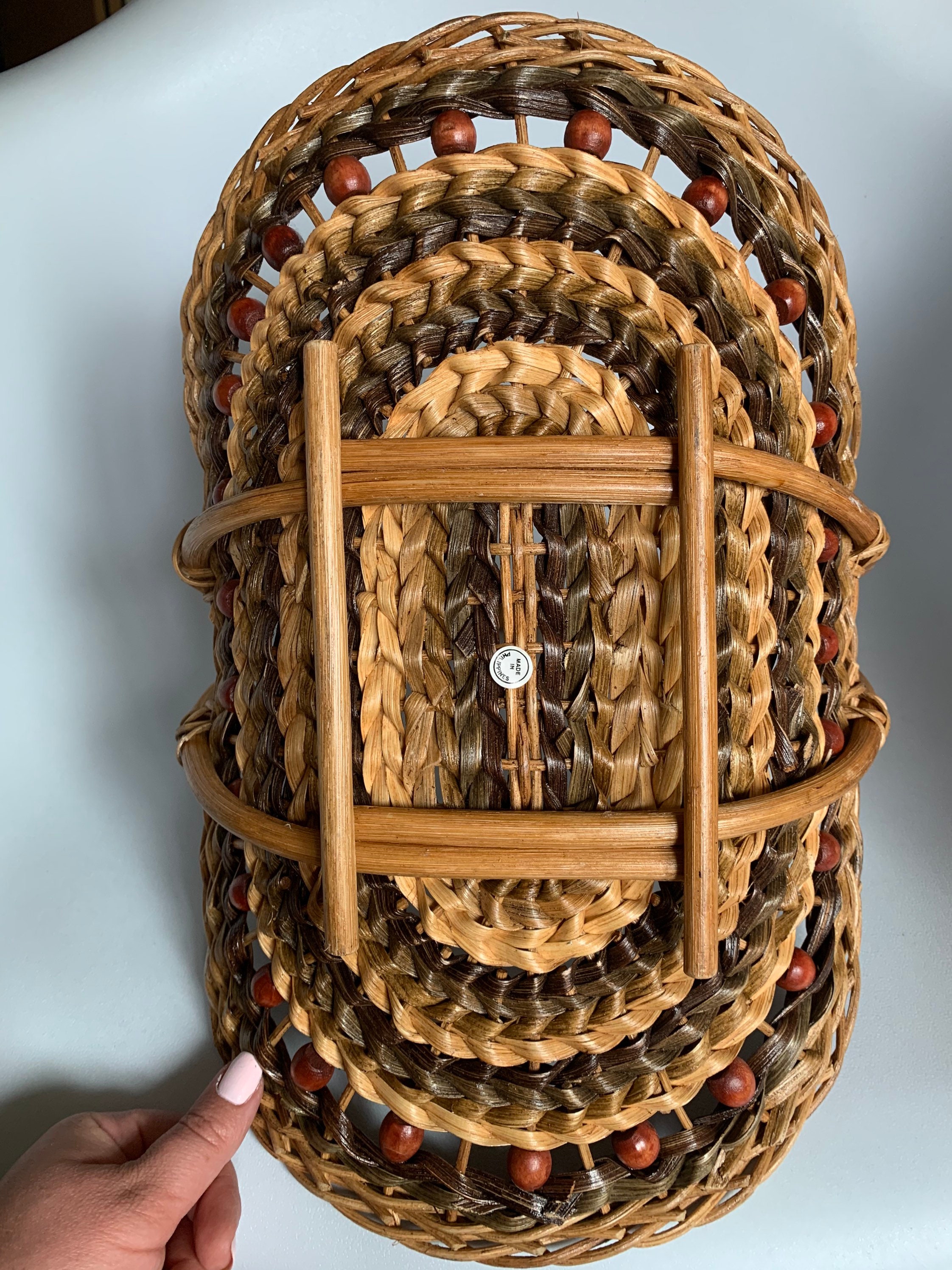 Vintage Wicker Rattan Magazine Holder, Boho Vintage Wicker Basket Decor