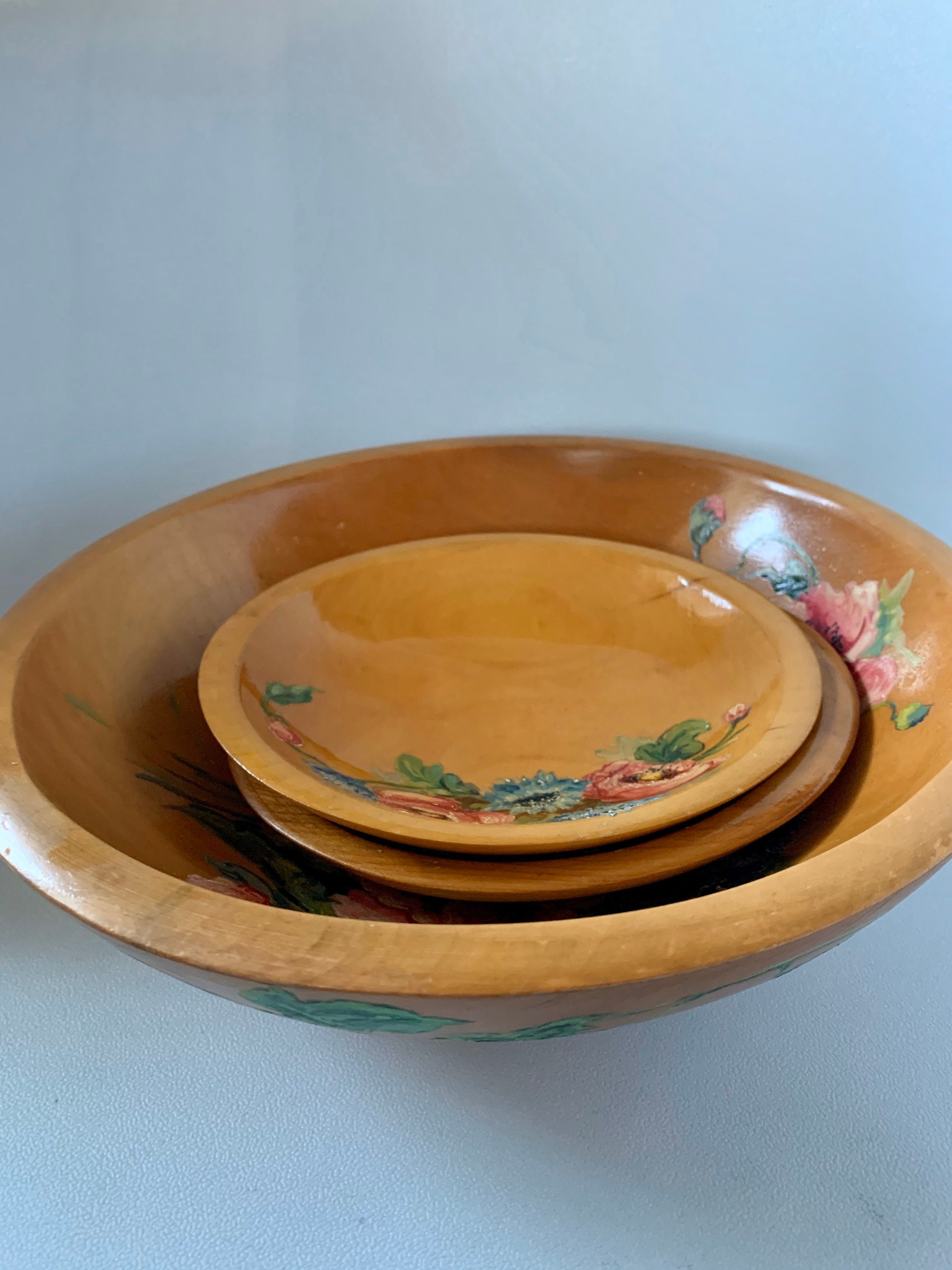 Munising Bowls Set of 3 Hand Painted Wooden Floral Bowls Etsy