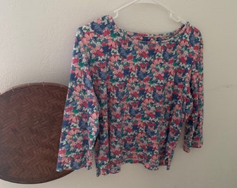 80s Vintage Bright Floral Shirt, Vintage Floral Print Blouse