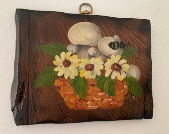 Vintage 70s Hand Painted Wood Wall Hanging