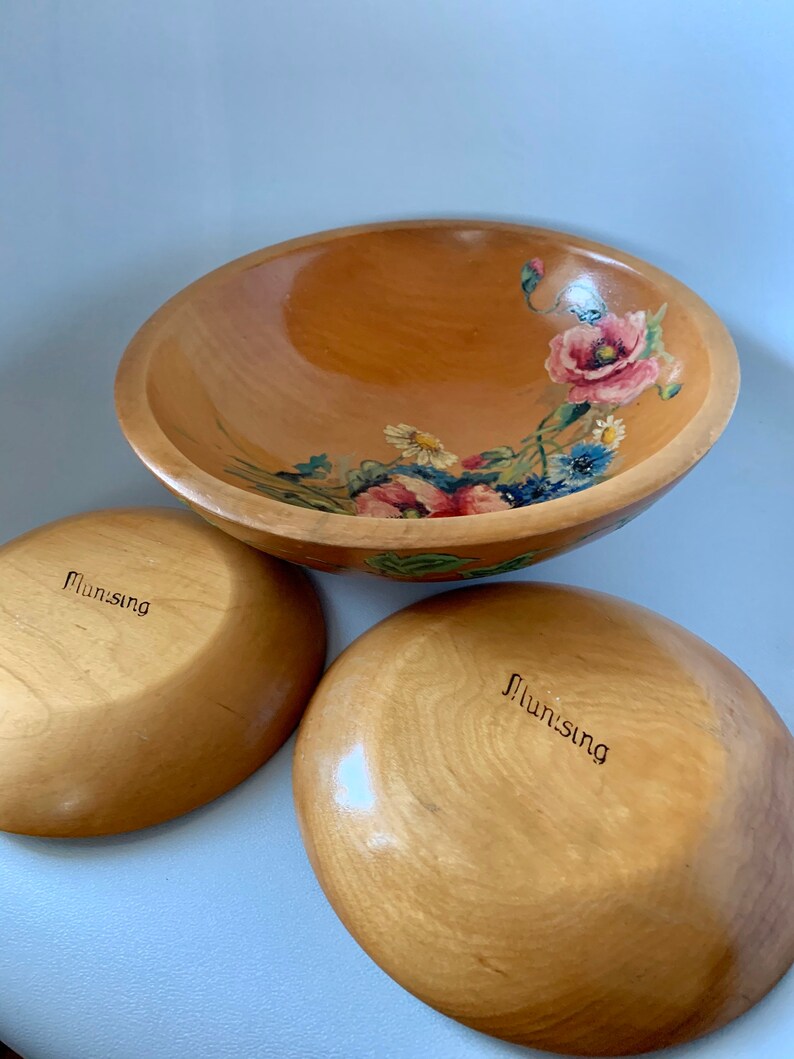 Munising Bowls Set of 3 Hand Painted Wooden Floral Bowls Etsy