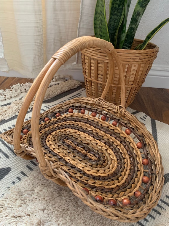 Vintage Wicker Rattan Magazine Holder Boho Vintage Wicker Etsy