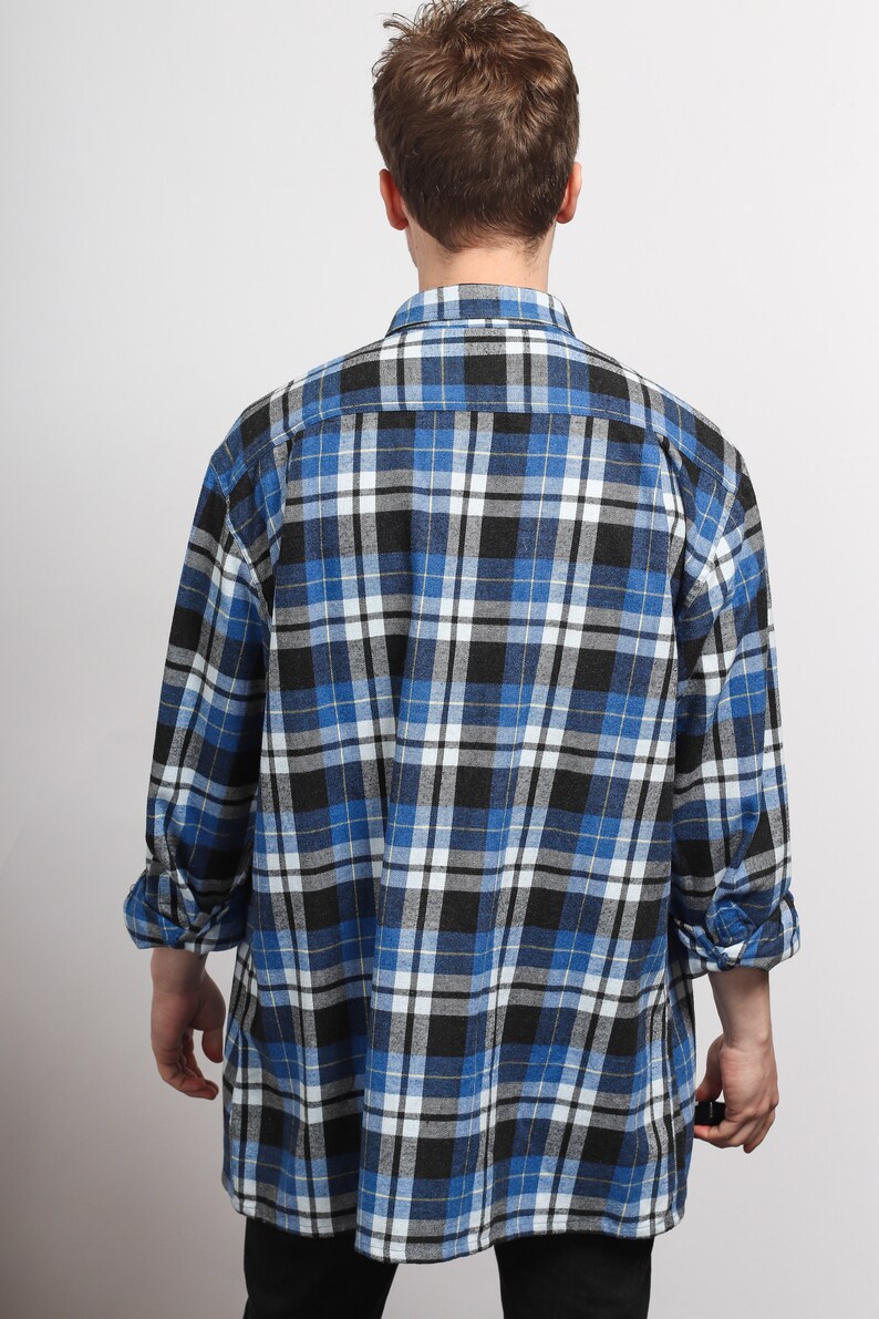 Mens Vintage Flannel Check Plaid Skater Shirt 90s