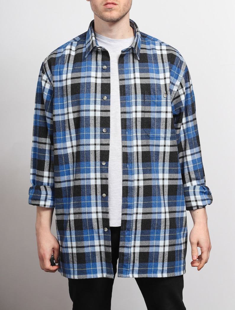 Mens Vintage Flannel Check Plaid Skater Shirt 90s